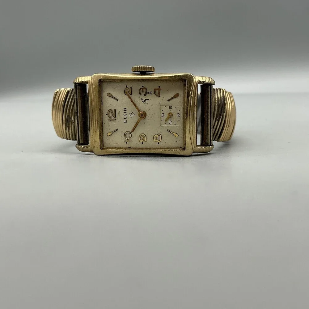 Vintage Elgin Mens Watch 21mm 10K RGP Art Deco NON WORKING Manual For Parts
